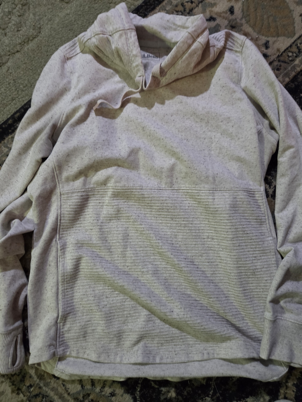 L.L. Bean Men's Crewneck Hooded Sweater in Light Heather Cream with Speckle